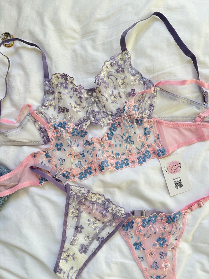 Pembe Nakışlı Bohem Sütyen ve Külot Takımı - Görsel 3