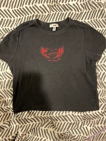 Gri crop tshirt mavi