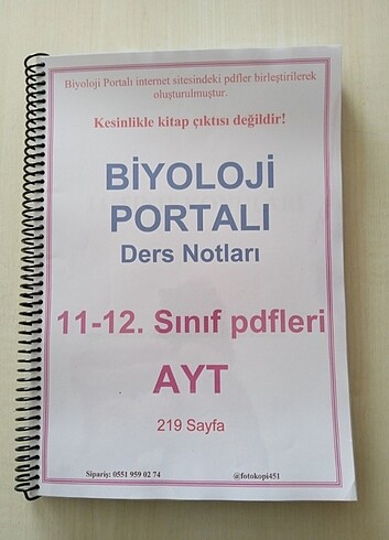 Biyoloji Portalı 11-12 AYT notları 