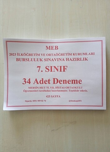 7. SİNİF bursluluk denemesi 
