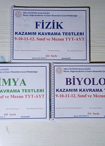 Renkli Fizik Kimya Biyoloji Kazanım Kavrama testleri 