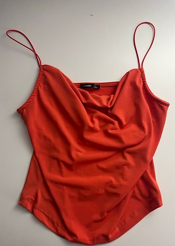 Turuncu İnce Askılı Drapeli Bluz - Görsel 2