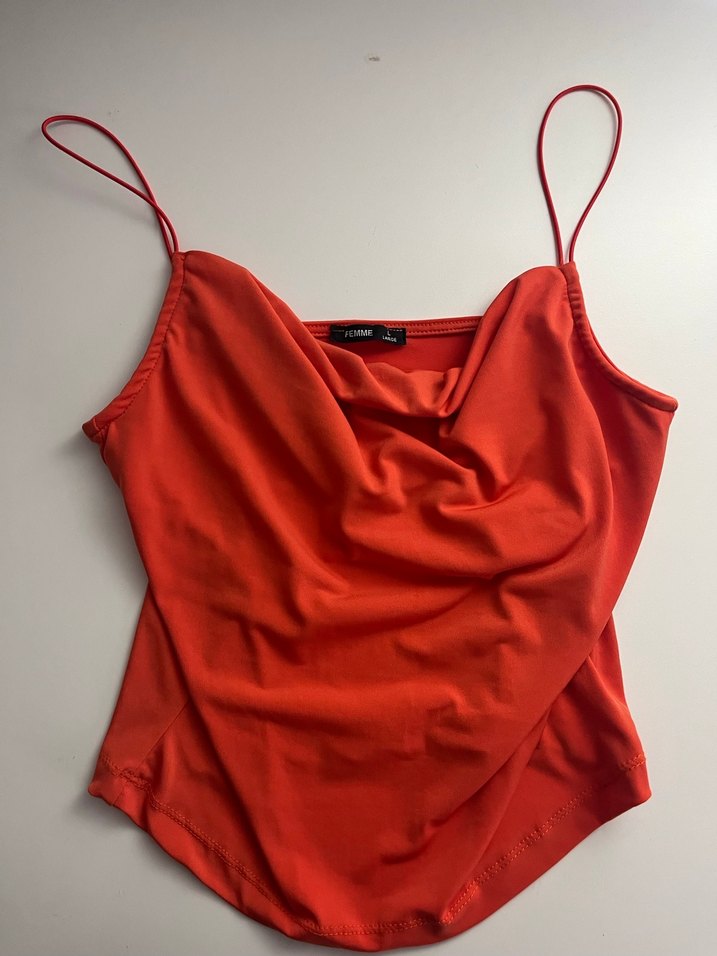 Turuncu İnce Askılı Drapeli Bluz - Görsel 2