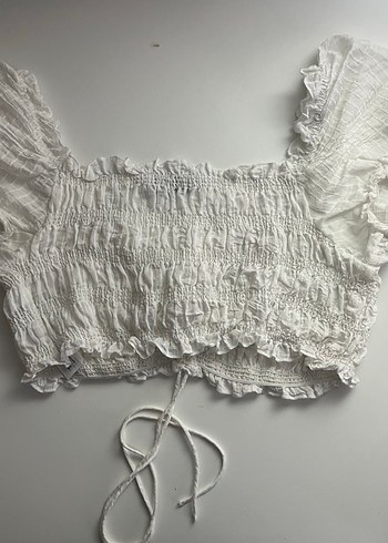 Bershka Fırfırlı Beyaz Crop Bluz - Görsel 5