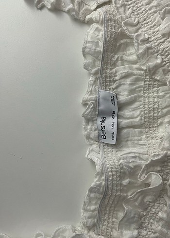 Bershka Fırfırlı Beyaz Crop Bluz - Görsel 3