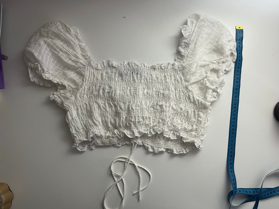 Bershka Fırfırlı Beyaz Crop Bluz - Görsel 5