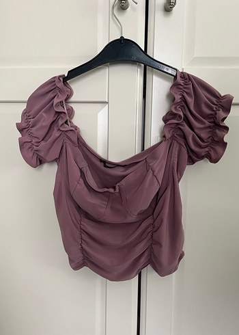 Gülkurusu Straplez Fırfırlı Kadın Bluz - Görsel 2