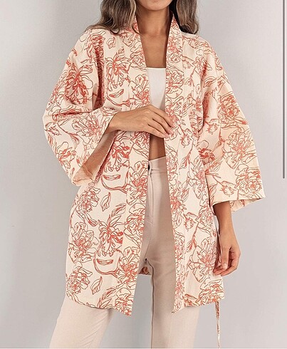 Turuncu keten kimono