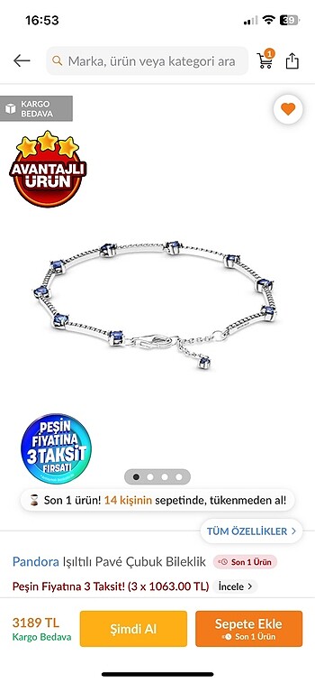  Beden mavi Renk Pandora orjinal ışıltılı pave bileklik