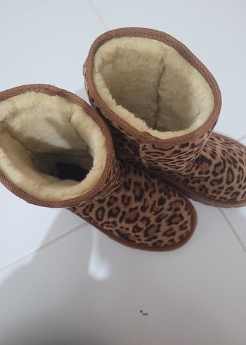Kürklü Leopar Desenli Kadın Süet Bot - Görsel 4