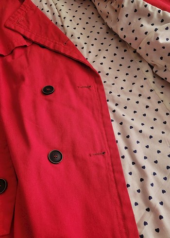 Kadın Kırmızı Düğmeli Midi Trençkot - Görsel 3
