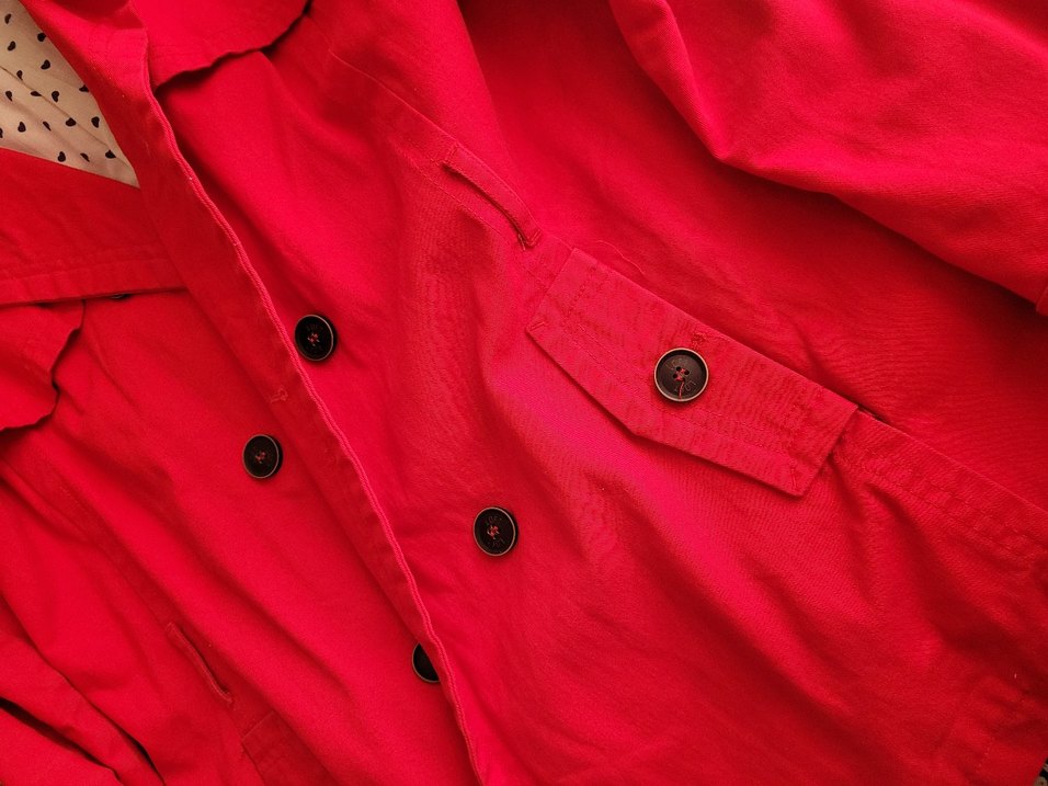 Kadın Kırmızı Düğmeli Midi Trençkot - Görsel 2