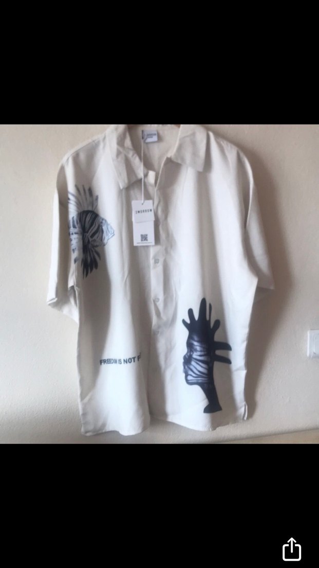 Düğmeli Kısa Kollu Baskılı Keten Erkek Gömlek - Görsel 2