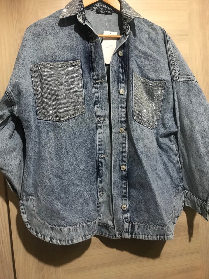 Gri Düğmeli Kadın Jean Ceket - Görsel 4