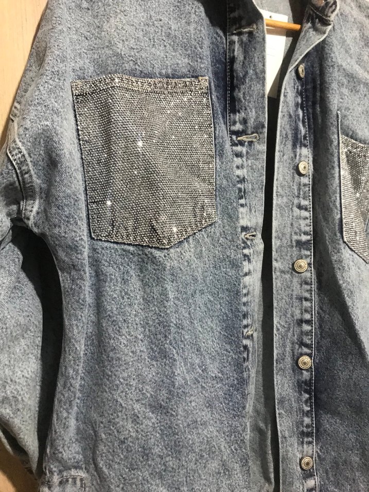 Gri Düğmeli Kadın Jean Ceket - Görsel 3