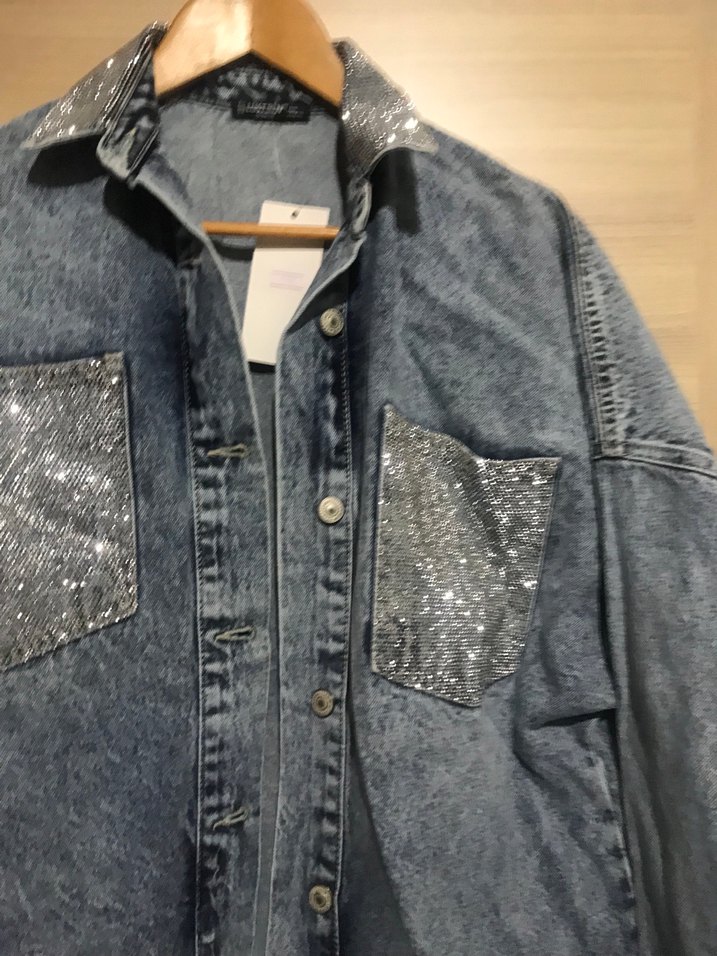 Gri Düğmeli Kadın Jean Ceket - Görsel 2