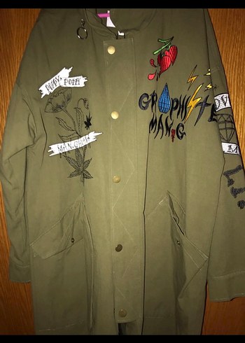 #TWİST PARKA L Düğmeli Nakışlı Uzun Kadın Ceket - Görsel 2