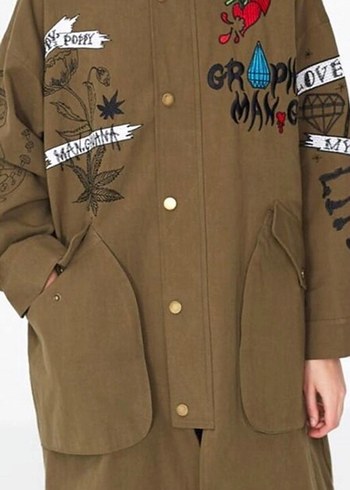 #TWİST PARKA L Düğmeli Nakışlı Uzun Kadın Ceket - Görsel 3