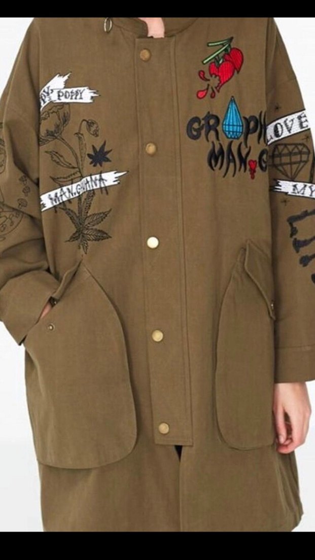 #TWİST PARKA L Düğmeli Nakışlı Uzun Kadın Ceket - Görsel 3