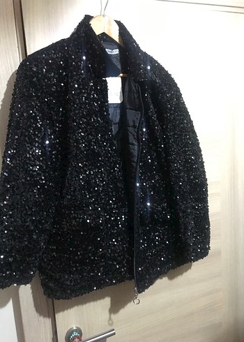 Siyah Parlak Kadın Midi Ceket - Görsel 5