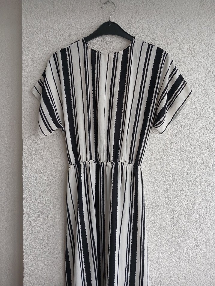 Gri Çizgili Kadın Uzun Tulum - Görsel 5