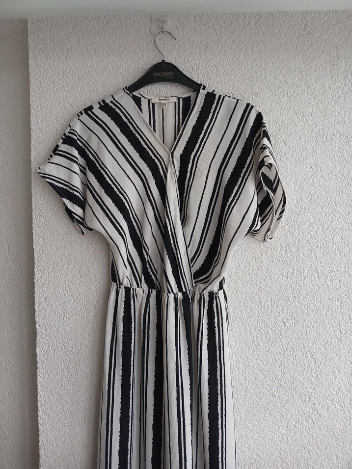 Gri Çizgili Kadın Uzun Tulum - Görsel 4