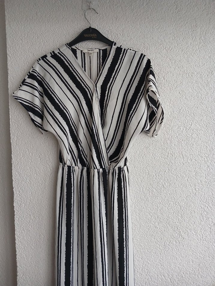 Gri Çizgili Kadın Uzun Tulum - Görsel 2