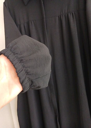 Uzun Siyah aerobin ferace Yüksek Yaka, Salaş Kesim - Görsel 4