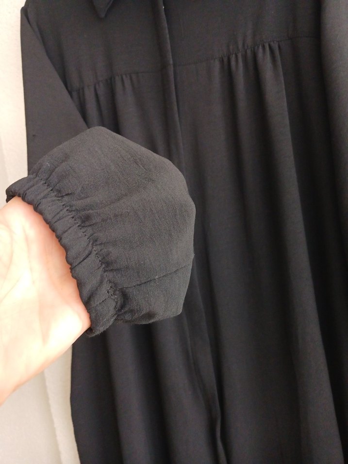 Uzun Siyah aerobin ferace Yüksek Yaka, Salaş Kesim - Görsel 4