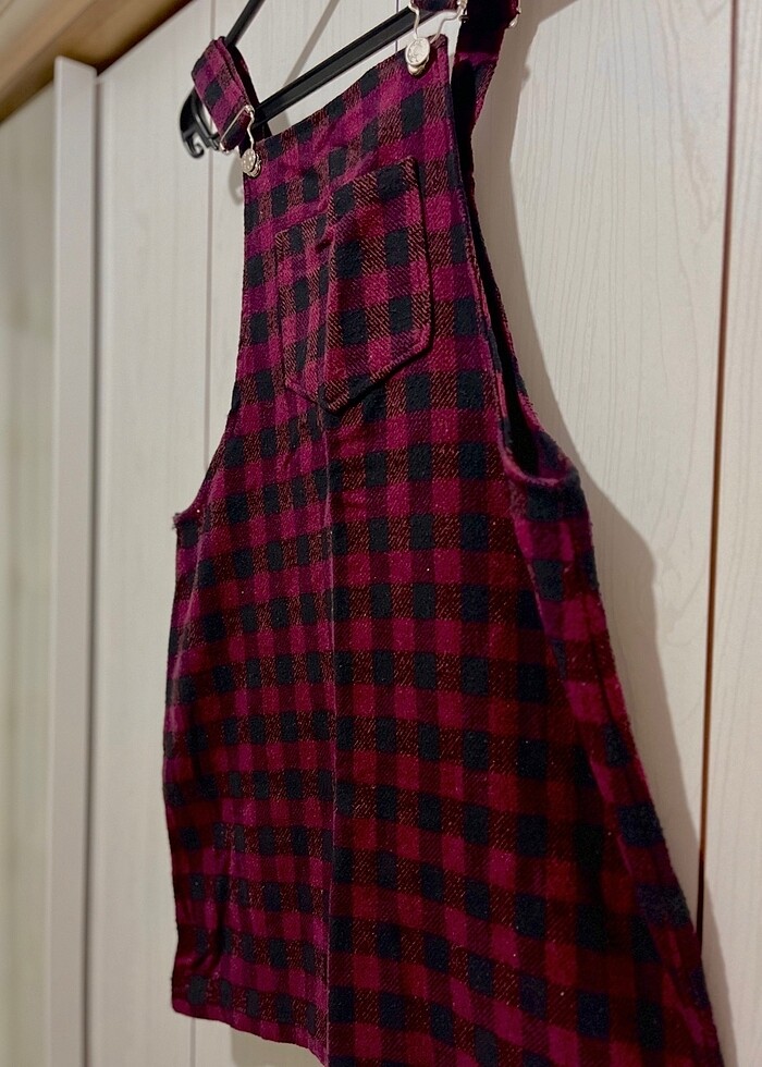 Cep detaylı ekose salopet - Görsel 3