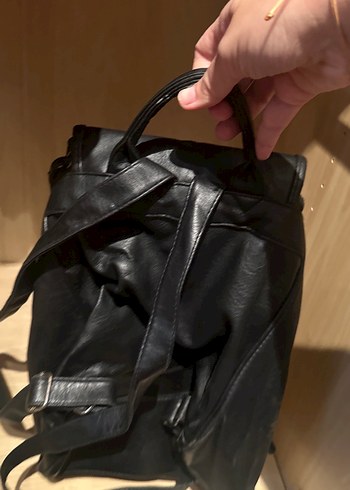 Siyah Deri Tokalı Biker Sırt Çantası - Görsel 5