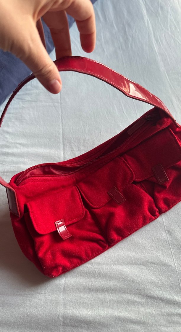 Kırmızı Süet Kadın Omuz Çantası - Görsel 5
