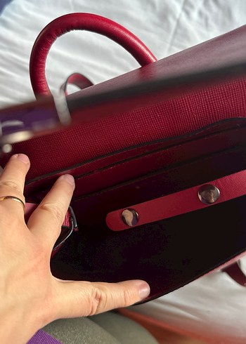 Zara Kırmızı Deri Kadın Sırt Çantası - Görsel 5