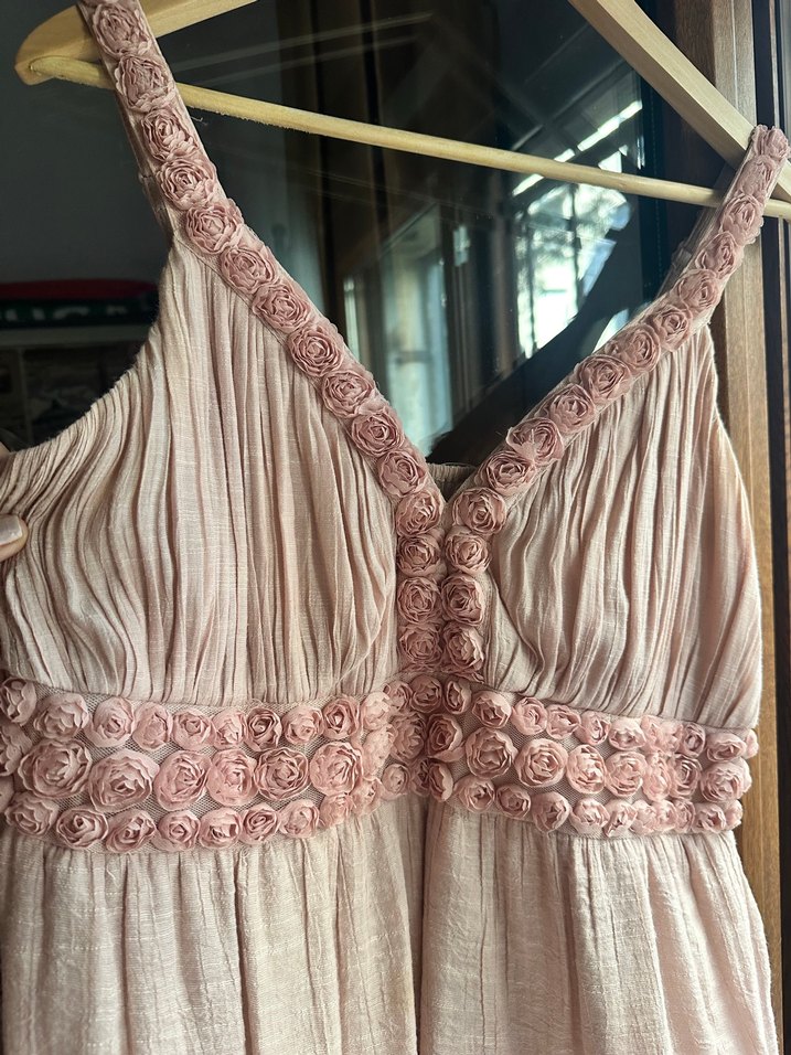 Nakışlı V Yaka Uzun Bohem Elbise - Görsel 2