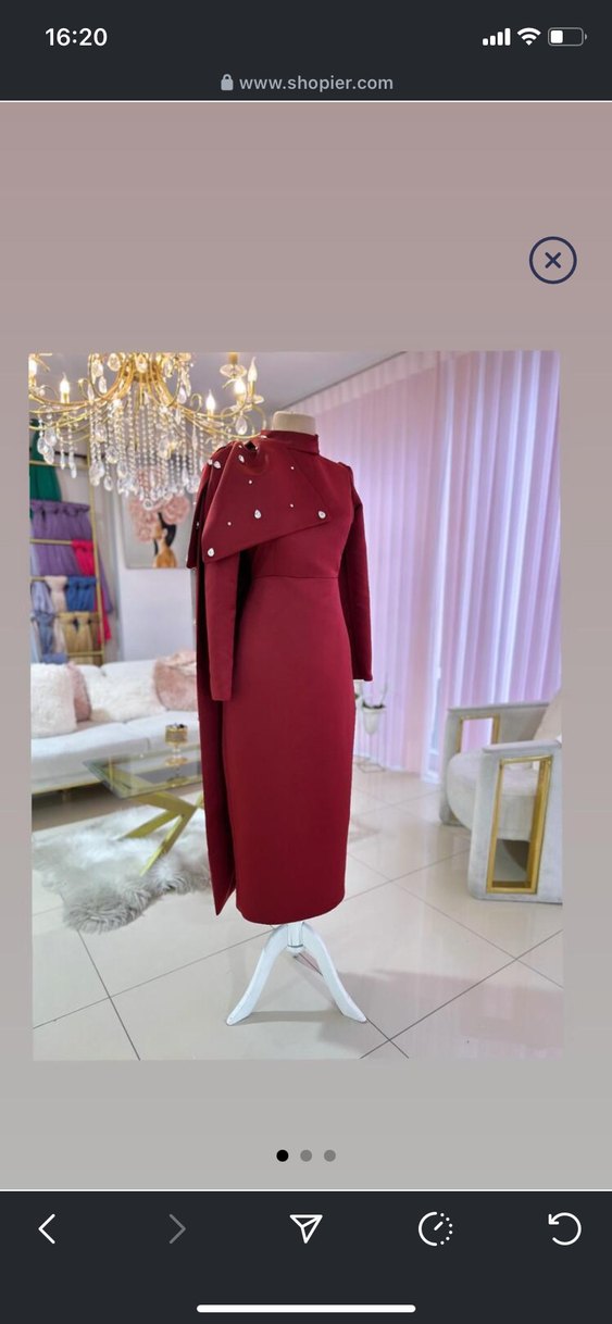 Bordo İşlemeli Uzun Abiye Elbise - Görsel 2