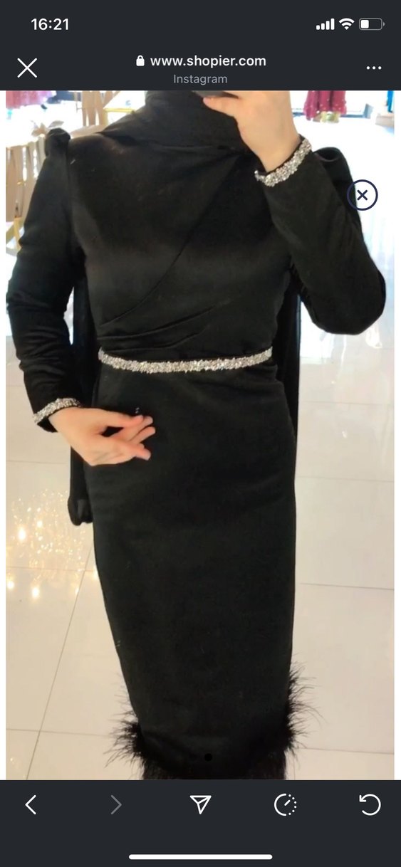 Siyah Uzun Tüy Detaylı Kadın Abiye Elbise - Görsel 2