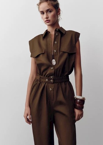 Zara uzun poplin tulum - Görsel 2