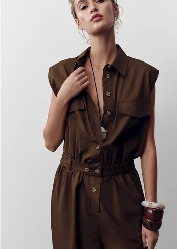 Zara uzun poplin tulum - Görsel 4