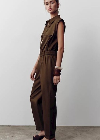 Zara uzun poplin tulum - Görsel 3