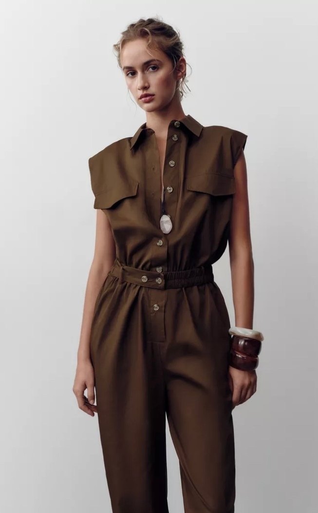 Zara uzun poplin tulum - Görsel 2