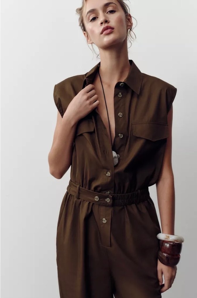 Zara uzun poplin tulum - Görsel 4