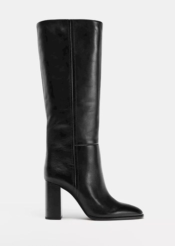 Zara Kadın Siyah Deri Topuklu Çizme - Görsel 2
