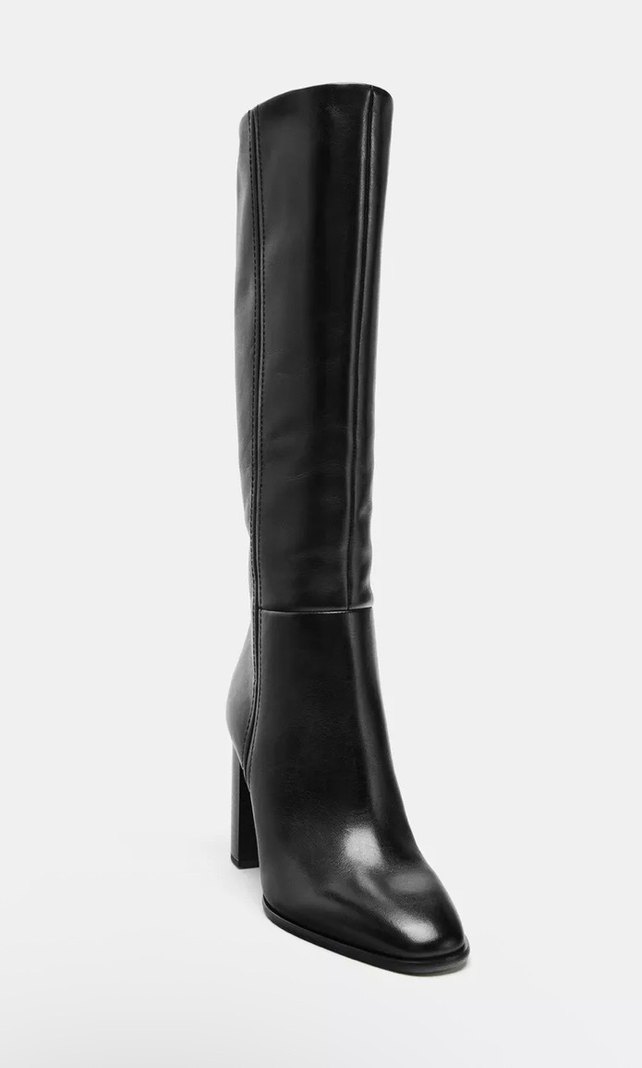 Zara Kadın Siyah Deri Topuklu Çizme - Görsel 4