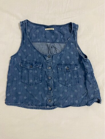 Pullandbear puantiyeli kot bluz