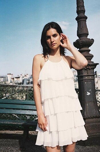 Zara Zw collection fırfırlı halter elbise
