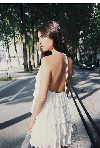 m Beden Zw collection fırfırlı halter elbise