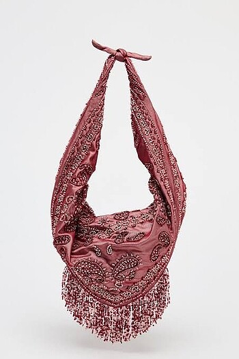 Zara boncuklu kumaş çanta