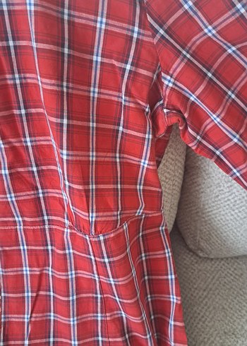 Kırmızı Ekose Düğmeli Kadın Gömlek - Görsel 2