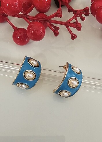 Beden Mavi mineli İncili küpe