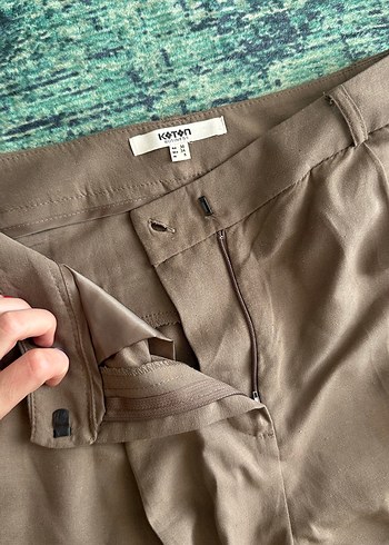 Koton Bej Düğmeli Kadın Keten Kumaş Pantolon
